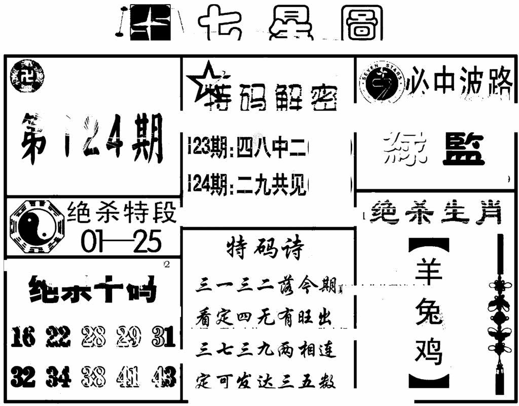 六合彩124期七星图(黑白)
