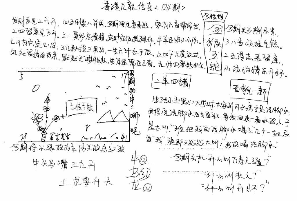 六合彩124期正版手写九龙(黑白)