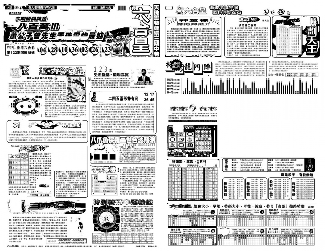 六合彩124期另版六合皇A(黑白)