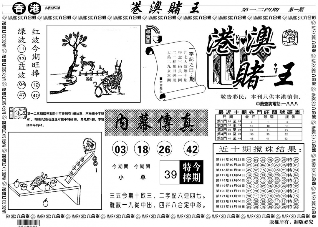 六合彩124期另版港澳赌王A(黑白)