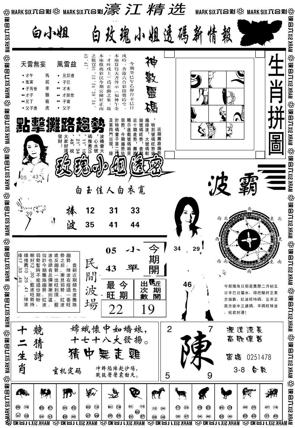 六合彩124期另濠江精选B(黑白)