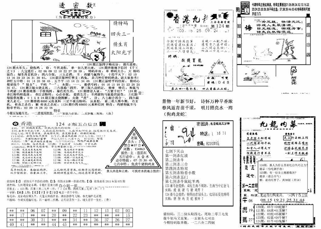 六合彩124期另新透密数B(新)(黑白)