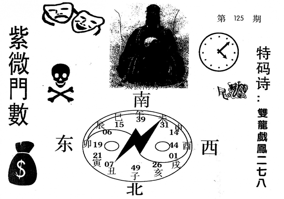 六合彩125期老版紫微门数(黑白)