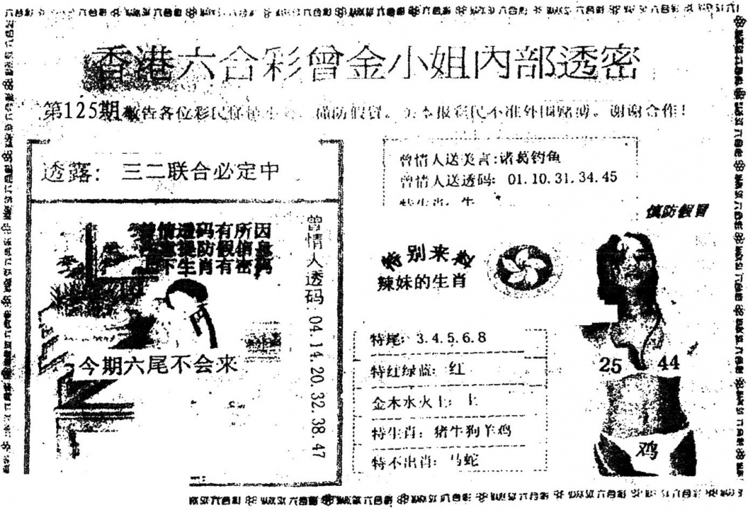 六合彩125期曾金小姐A(黑白)