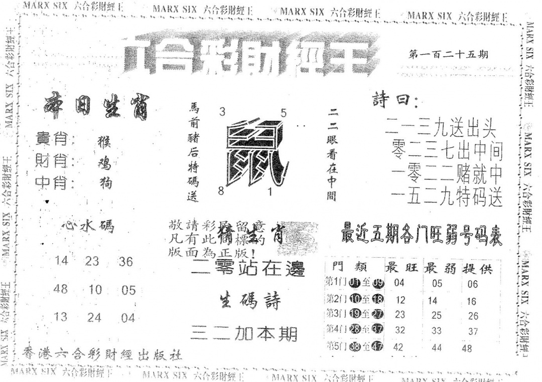 六合彩125期六合财经王(黑白)