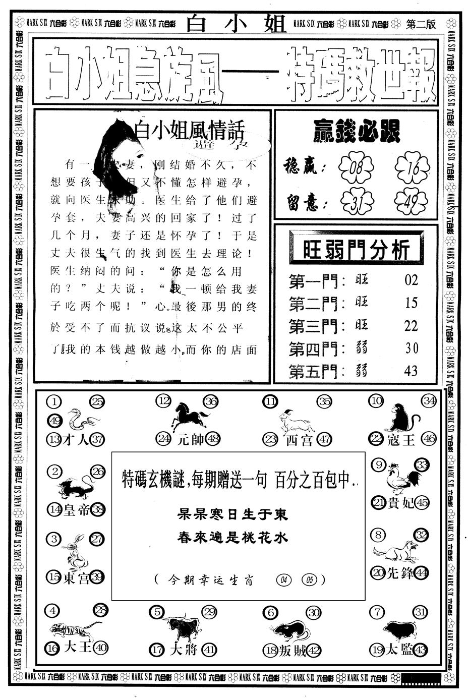 六合彩125期另版白姐急旋风B(黑白)