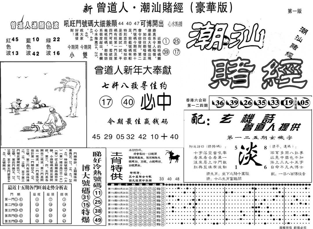 六合彩125期另潮汕赌经濠华版A(黑白)