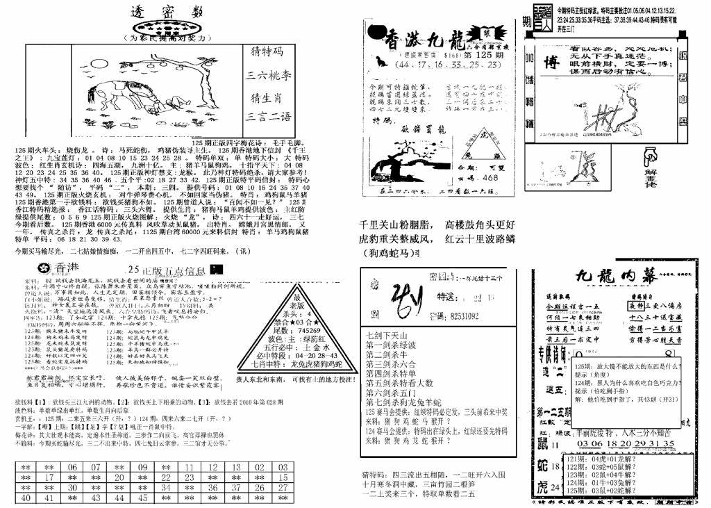六合彩125期另新透密数B(新)(黑白)