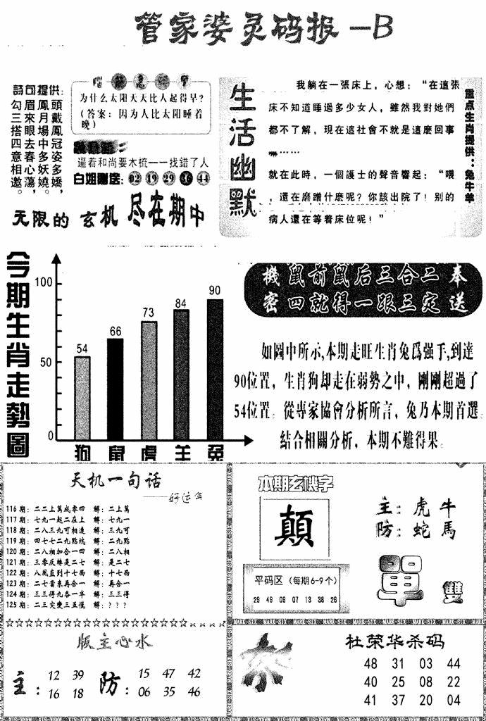 六合彩125期管家婆灵码报B(新图)(黑白)