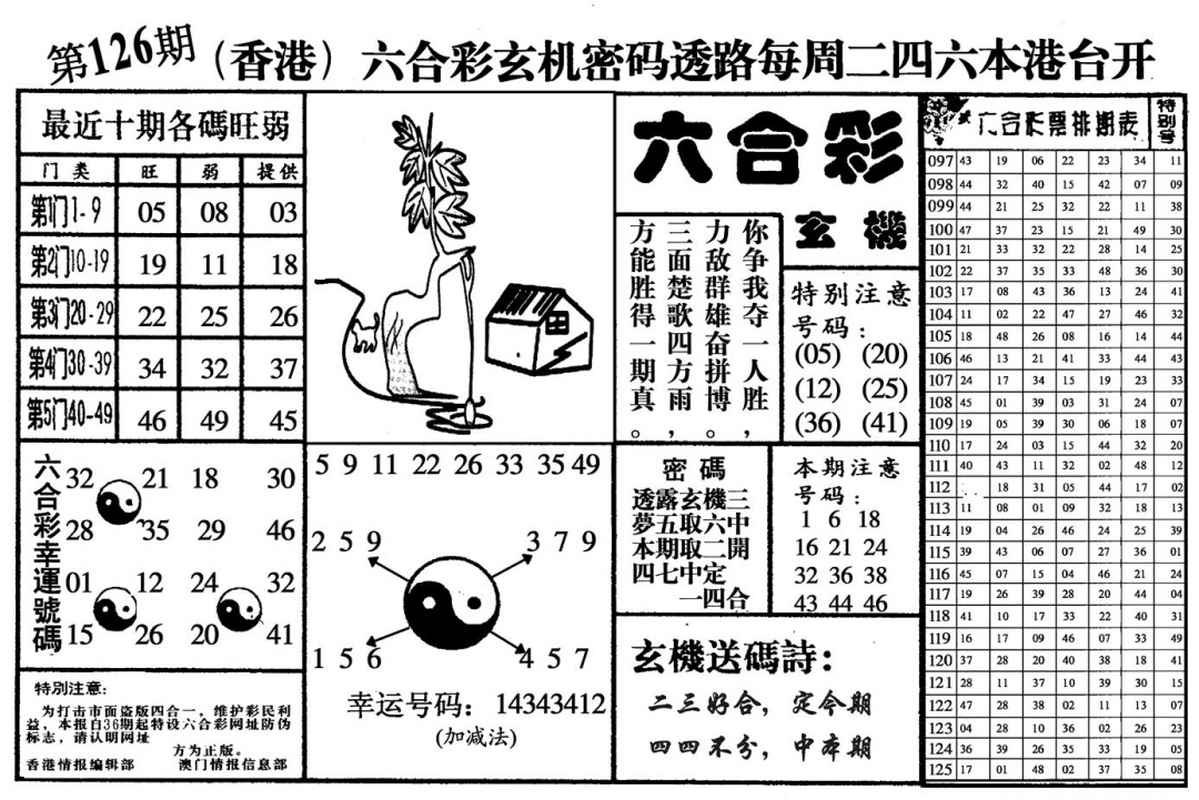 六合彩126期六合玄机(黑白)