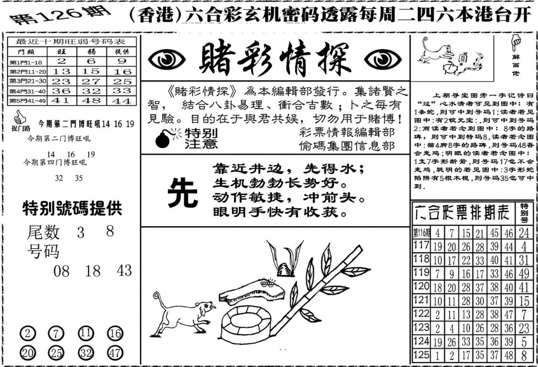 六合彩126期老版赌彩情探(黑白)
