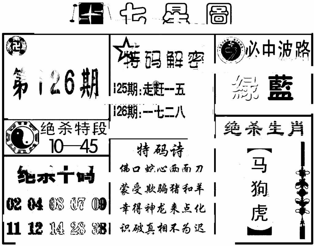 六合彩126期七星图(黑白)