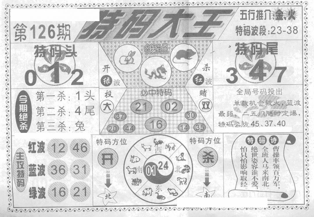 六合彩126期特码大王(新图)(黑白)