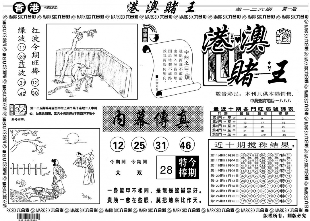六合彩126期另版港澳赌王A(黑白)