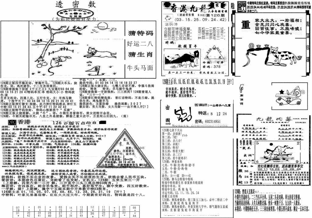 六合彩126期新透密数B(新)(黑白)