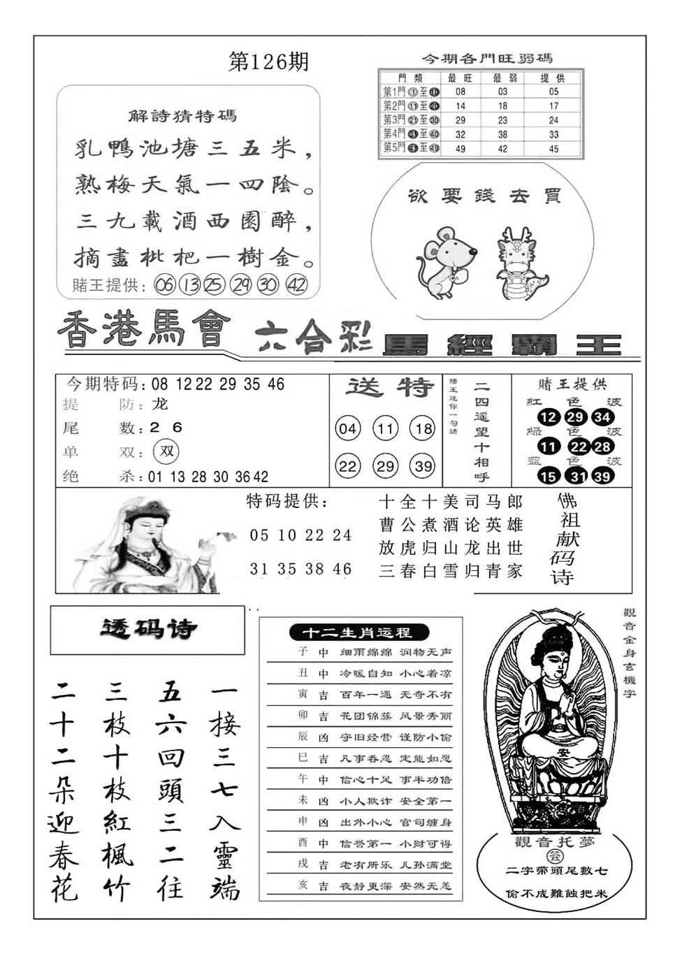 六合彩126期马经霸王(特准)(黑白)