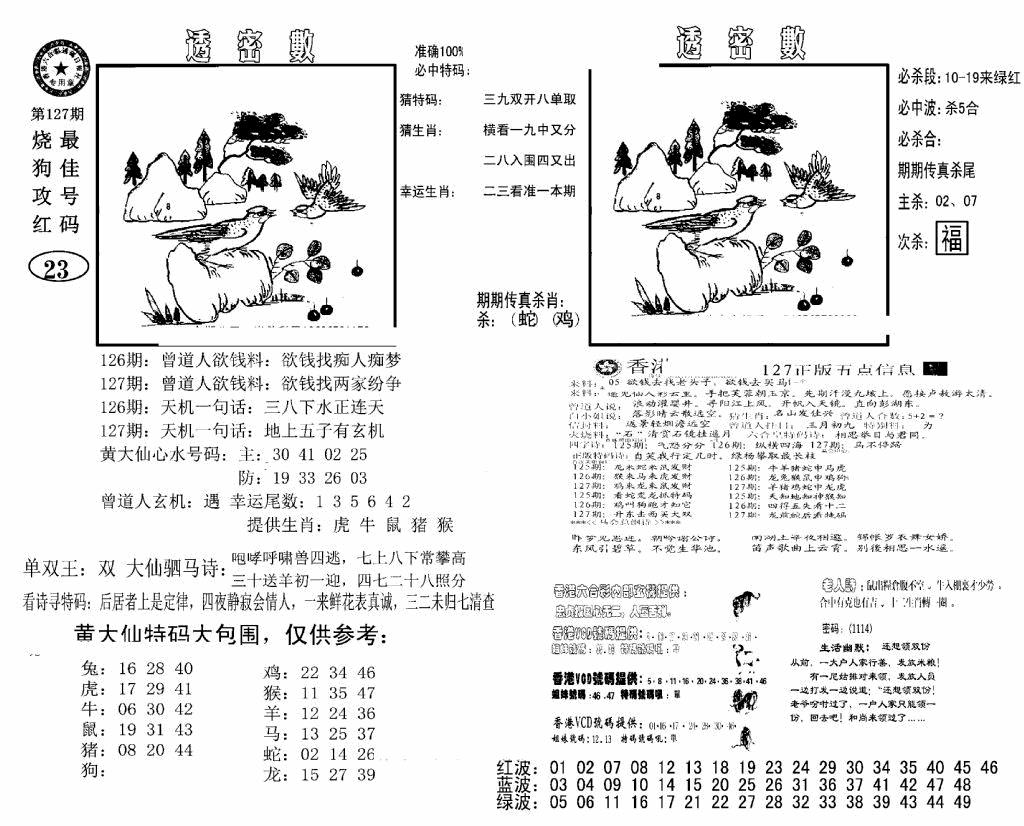 六合彩127期诸葛透密数(新图)(黑白)