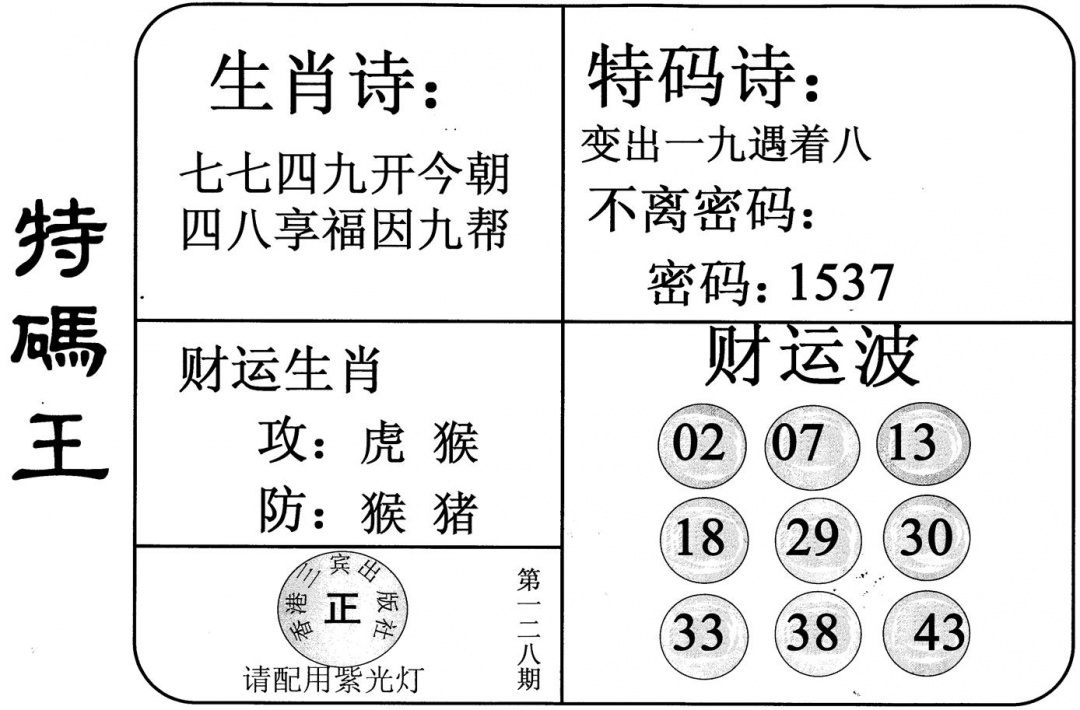 六合彩128期特码王(黑白)