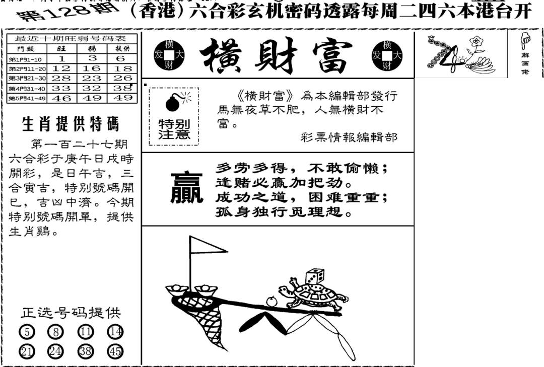 六合彩128期老版横财富(黑白)