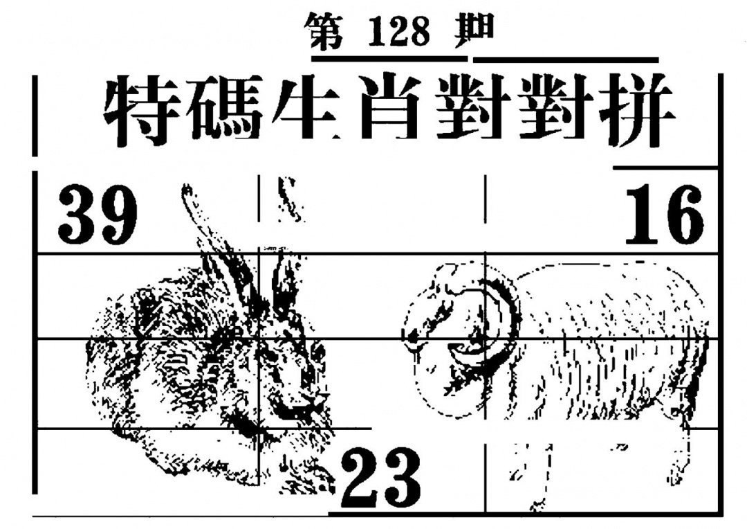 六合彩128期特码生肖对对拼(黑白)