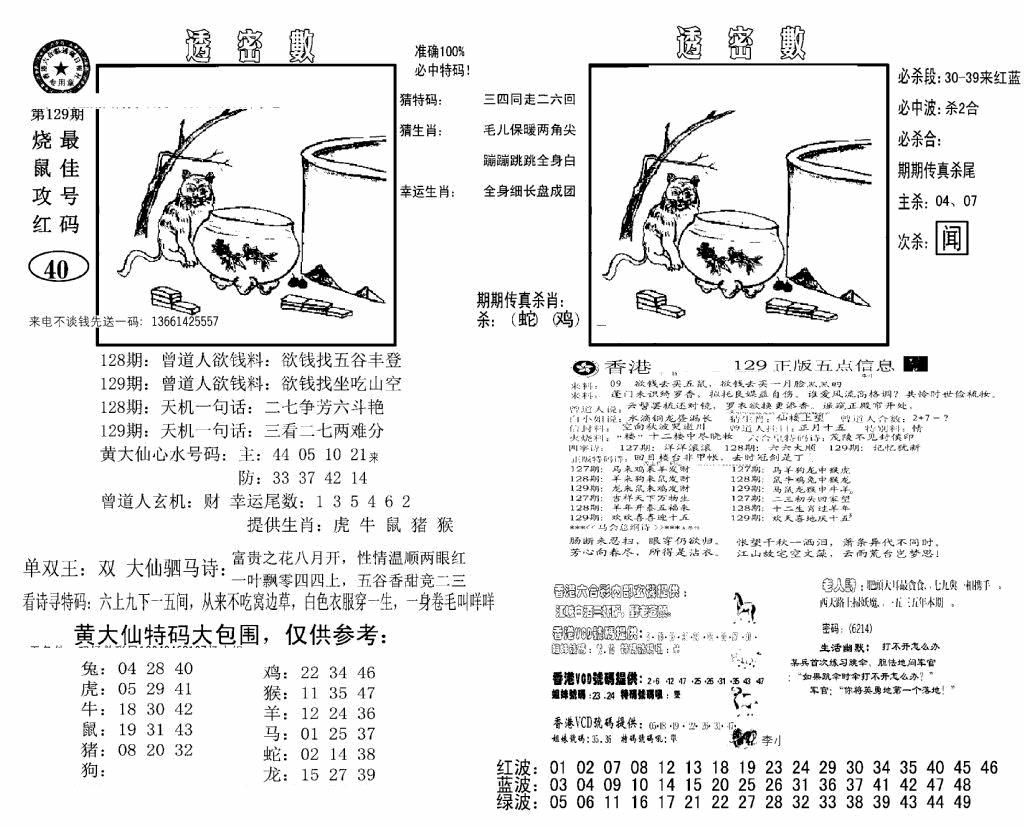 六合彩129期诸葛透密数(新图)(黑白)