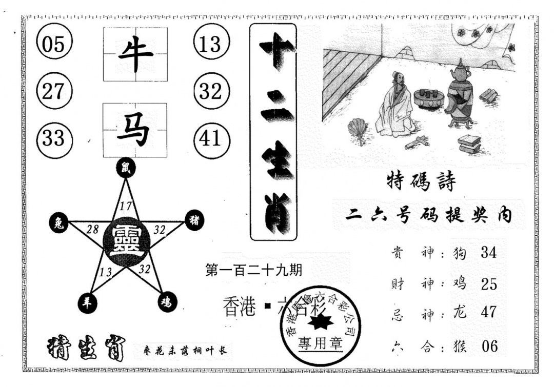 六合彩129期十二生肖(黑白)