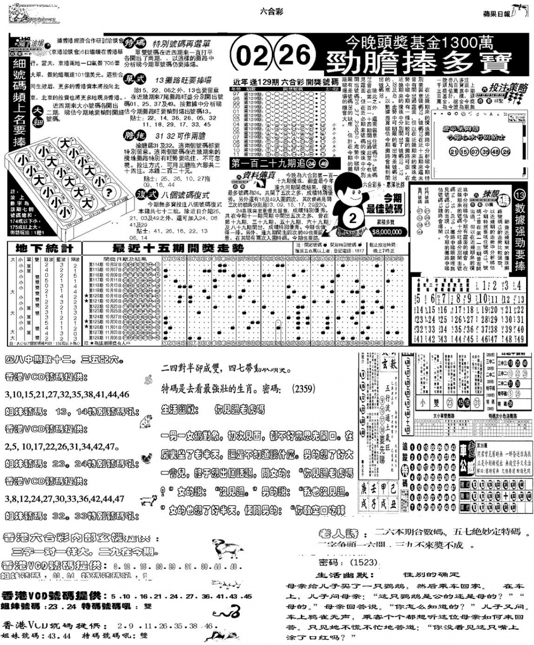 六合彩129期当日报-5(黑白)