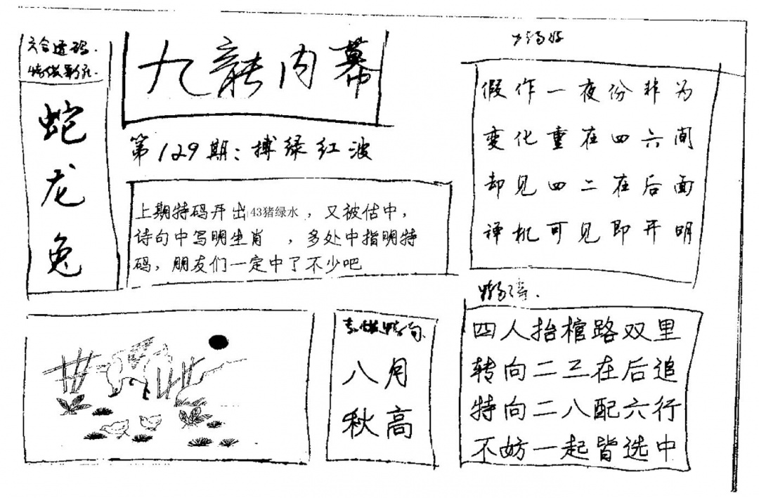 六合彩129期九龙内幕(新图)手写(黑白)