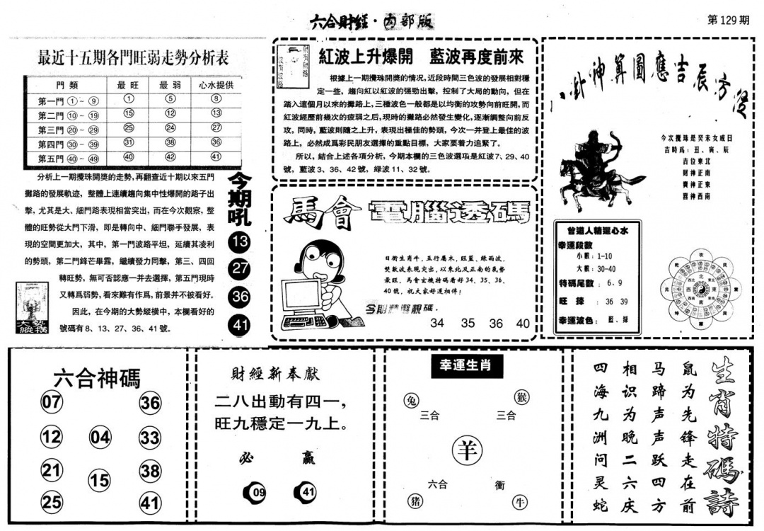六合彩129期另版中财经B(黑白)