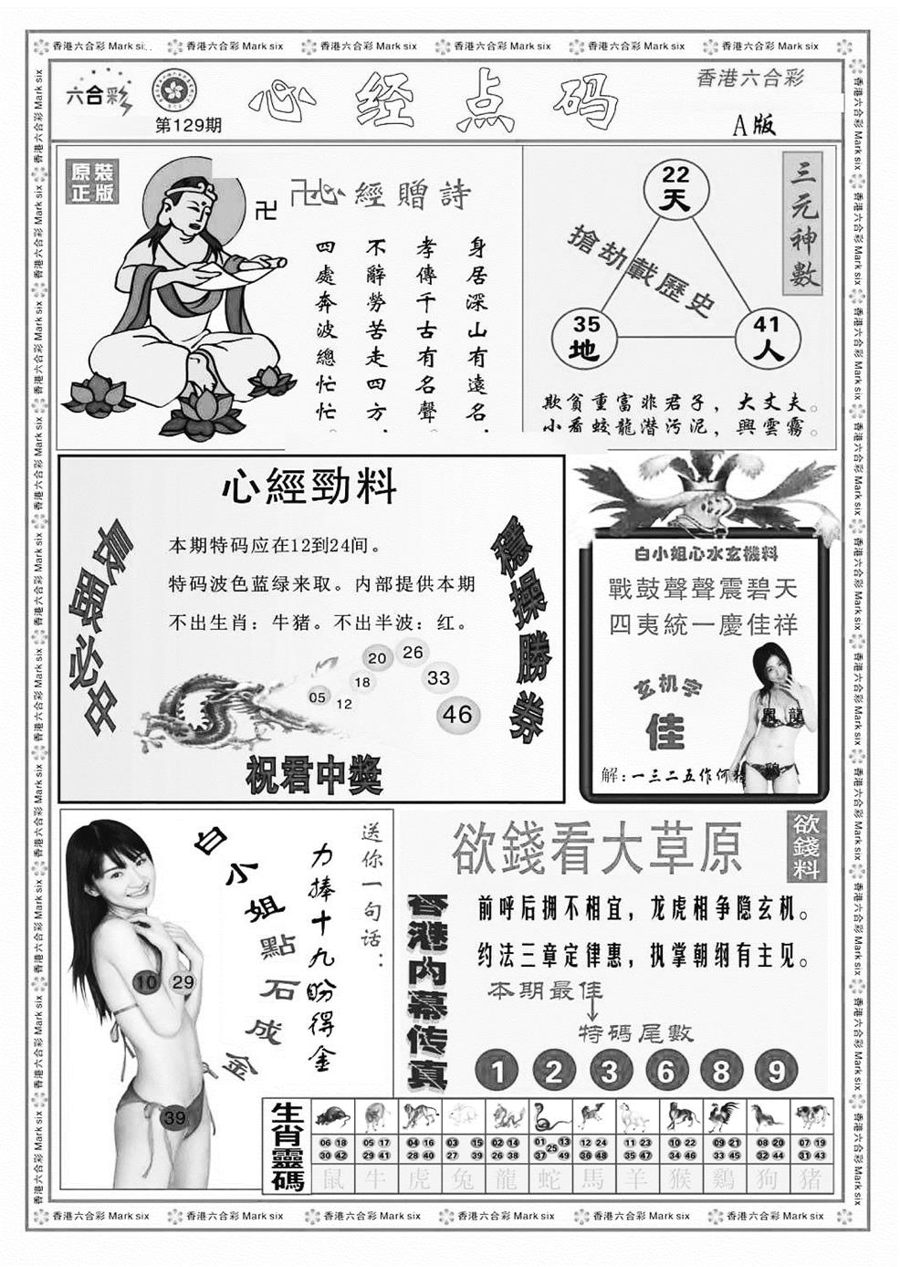 六合彩129期心经点码a（新图）(黑白)