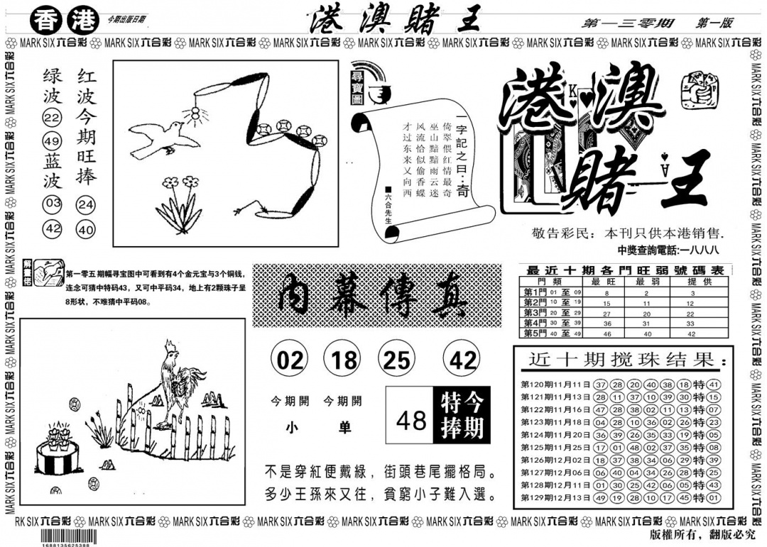 六合彩130期另版港澳赌王A(黑白)