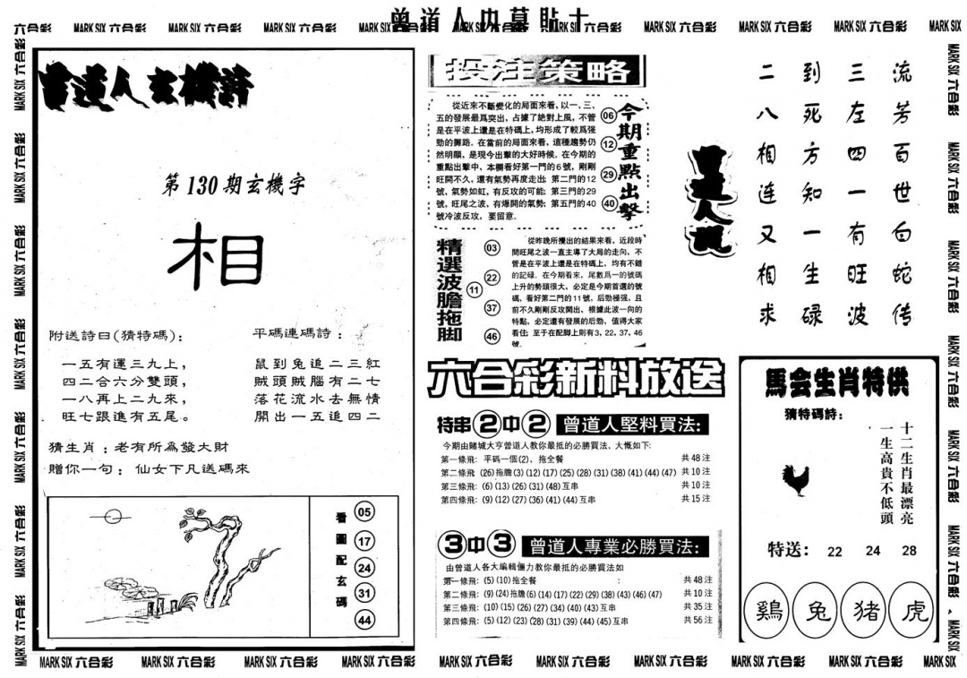 六合彩130期另内幕贴士B(黑白)