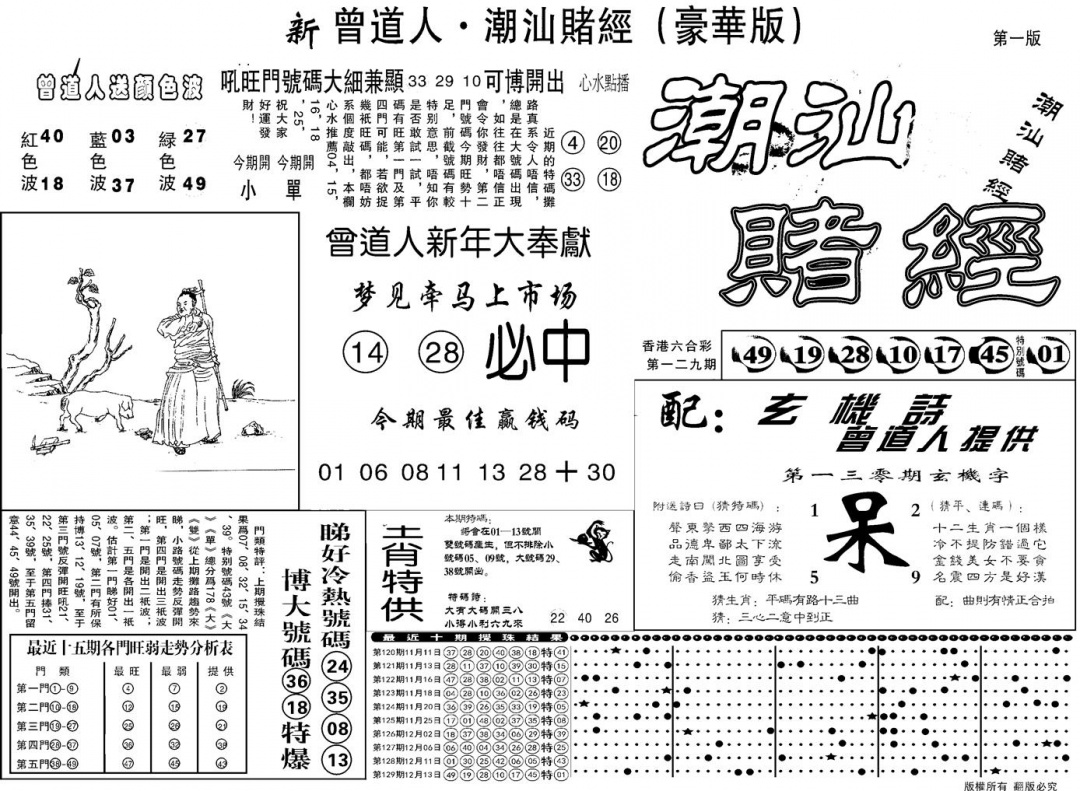 六合彩130期另潮汕赌经濠华版A(黑白)