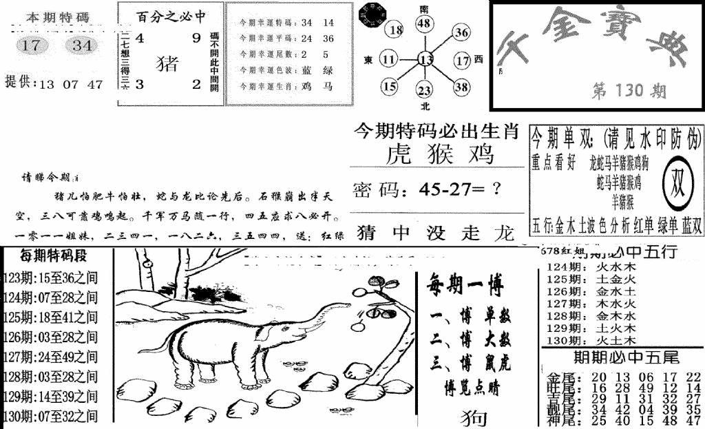 六合彩130期千金宝典(新图)(黑白)