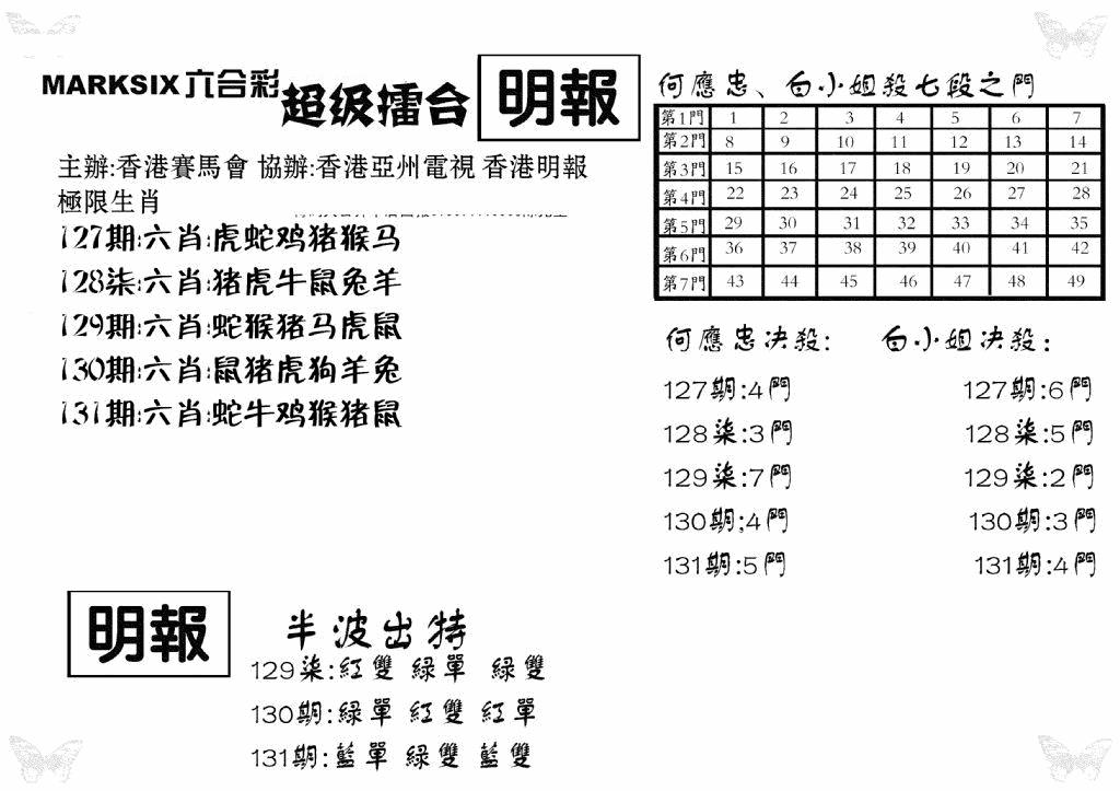 六合彩131期超级擂台(黑白)