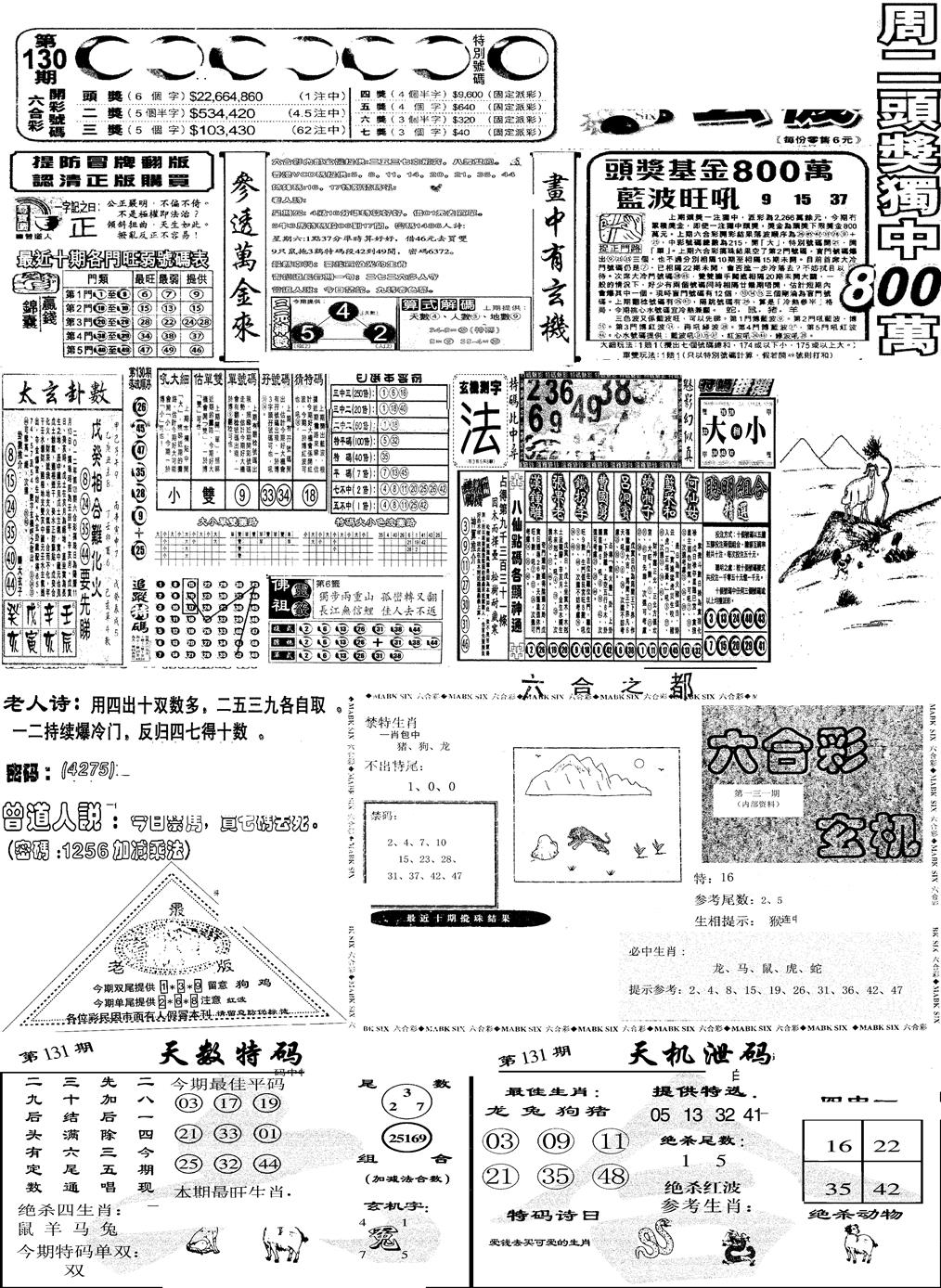 六合彩131期当日报-6(黑白)