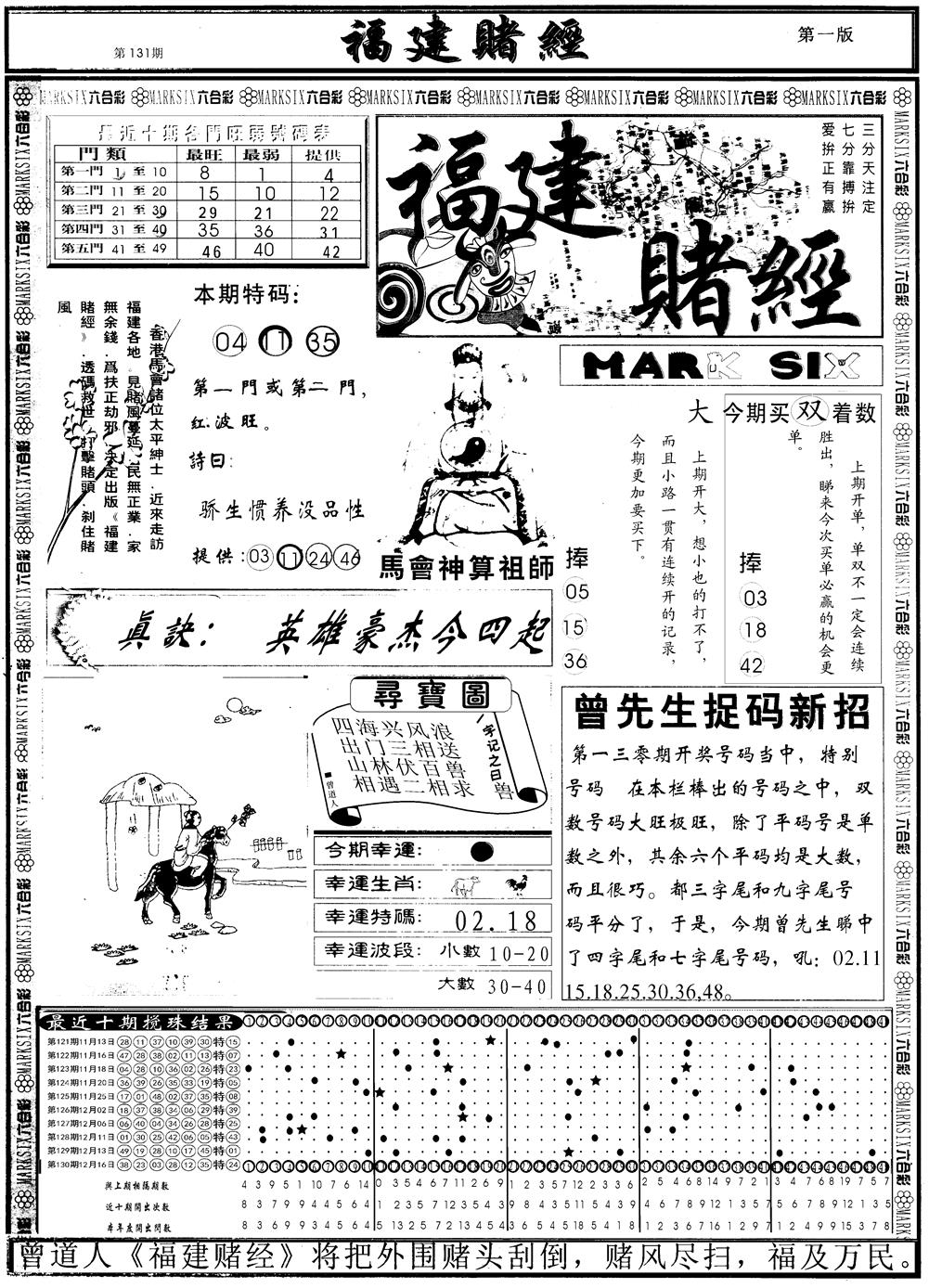 六合彩131期另福建赌经A(黑白)