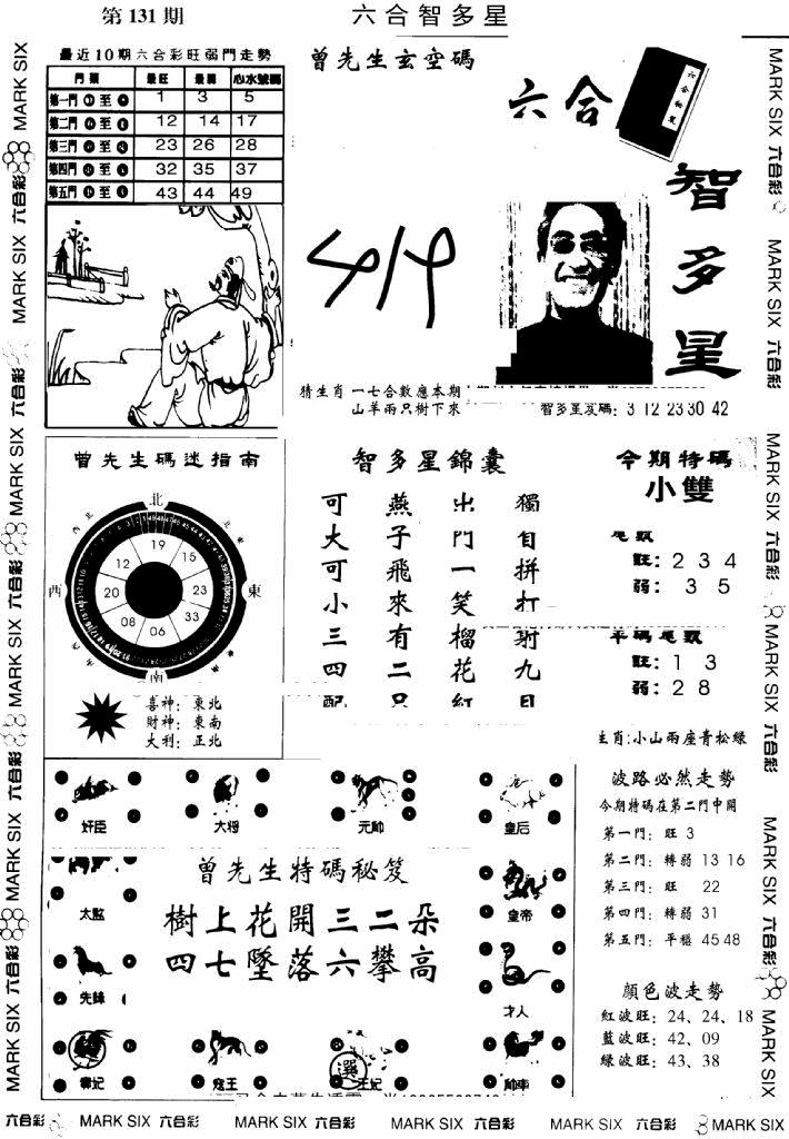 六合彩131期另六合智多星(早图)(黑白)