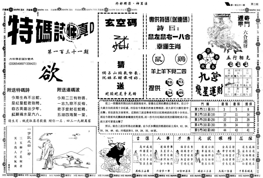 六合彩131期另版内精神算通B(黑白)