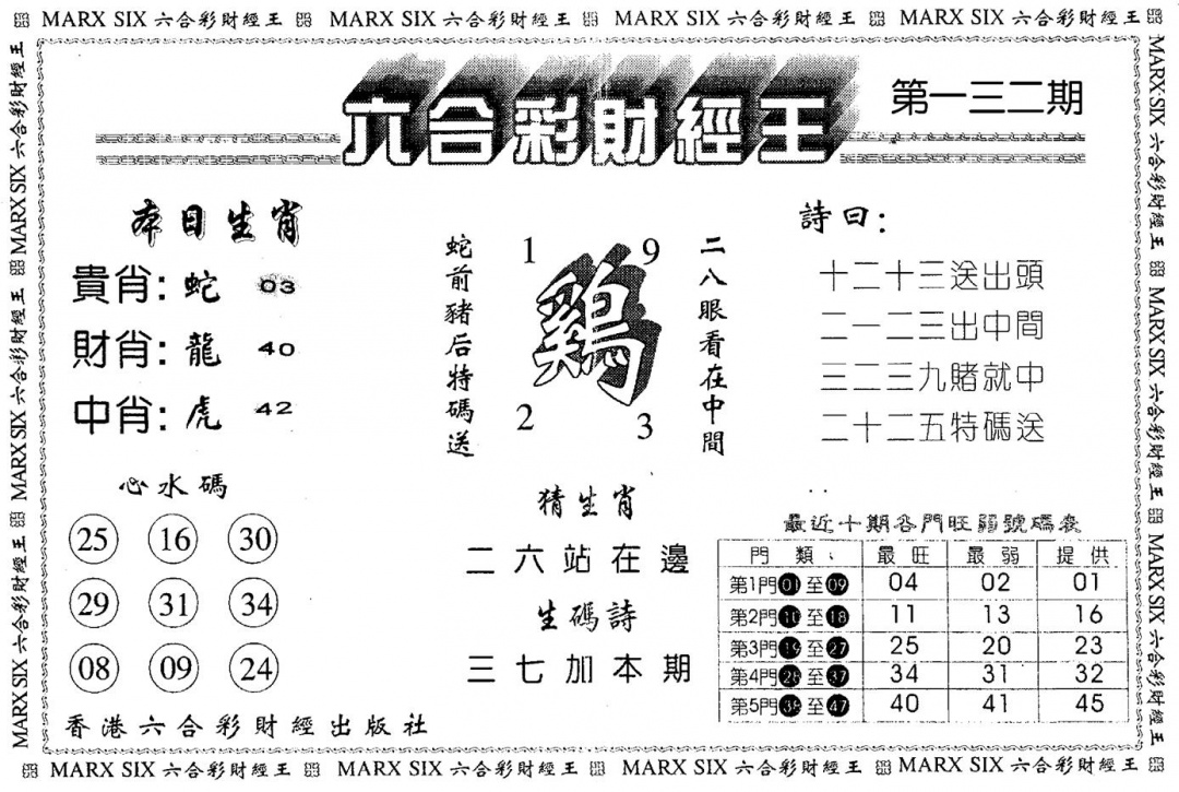 六合彩132期财经王一(黑白)