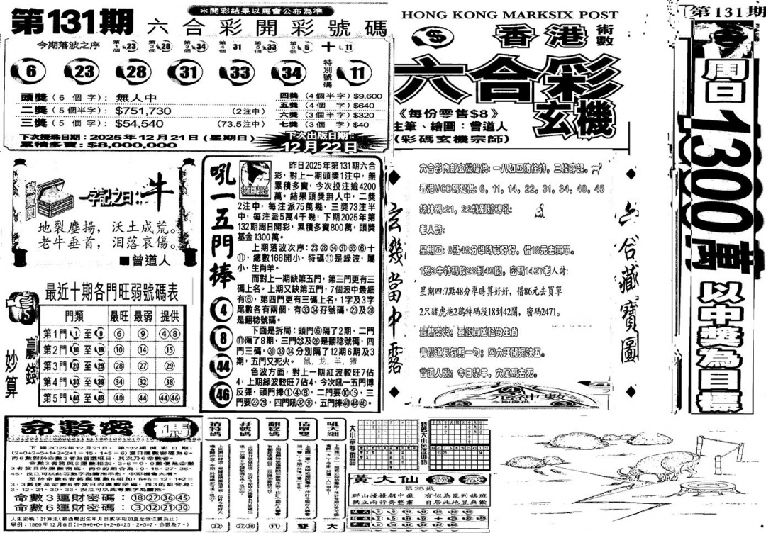 六合彩132期当日玄机D(黑白)