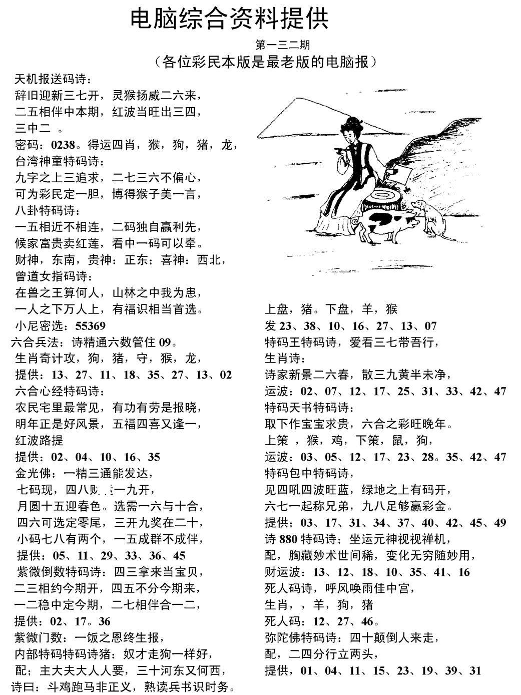 六合彩132期当日电脑综合资料C(黑白)