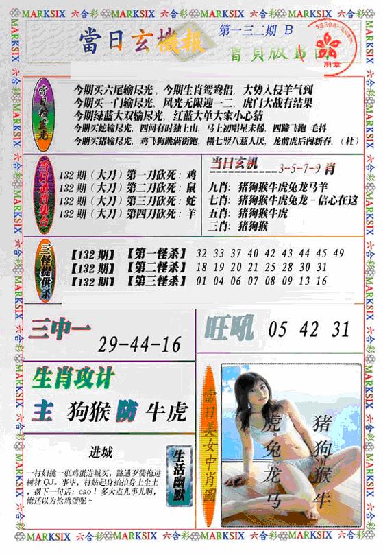 六合彩132期当日特码玄机B(新)(黑白)