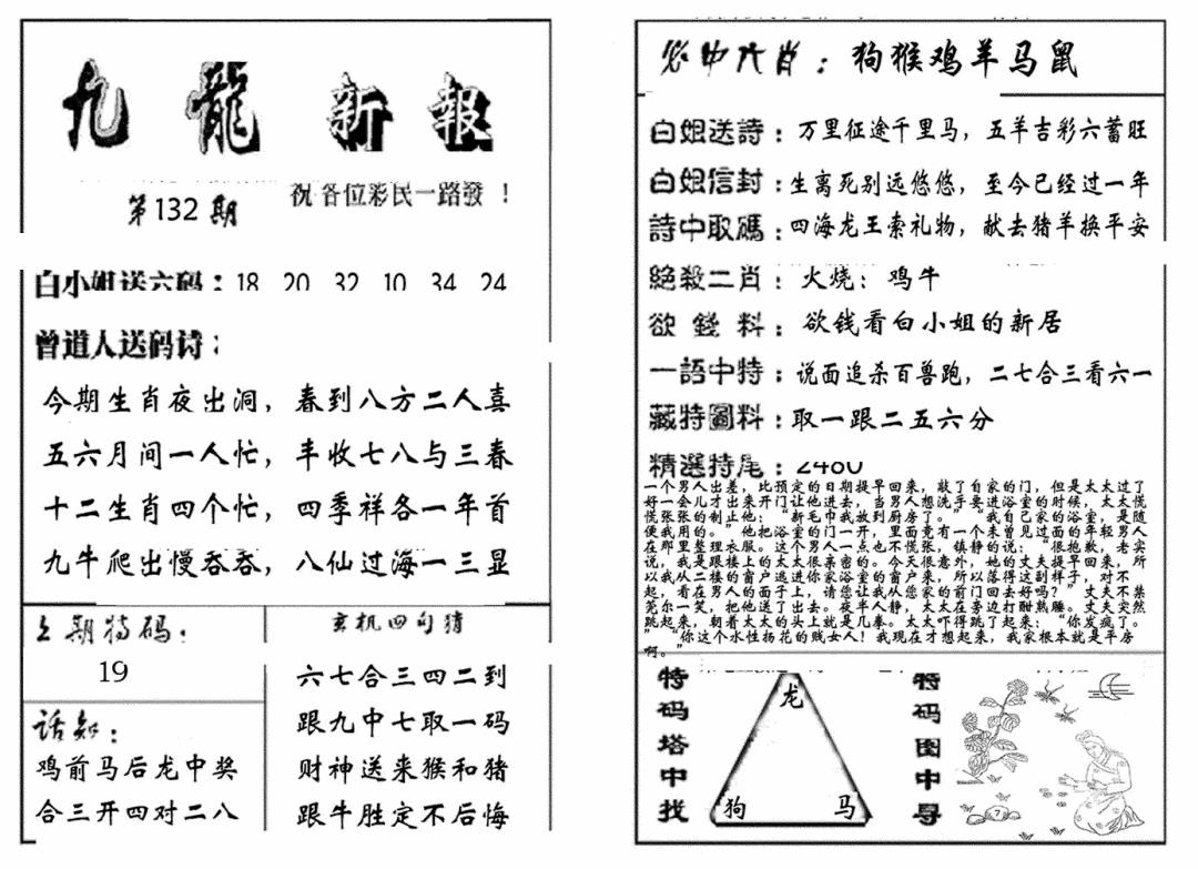 六合彩132期九龙新报(生肖版)(黑白)