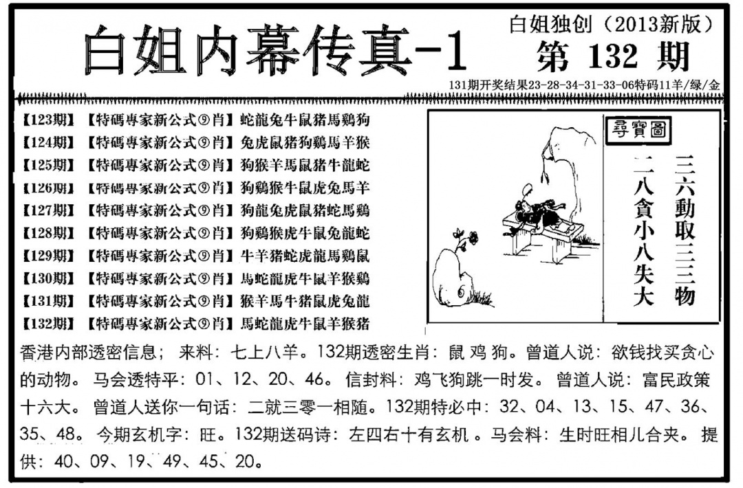 六合彩132期白姐内幕传真-1(新图)(黑白)