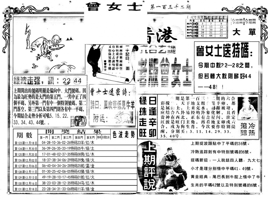 六合彩132期另版老版曾女士A(黑白)