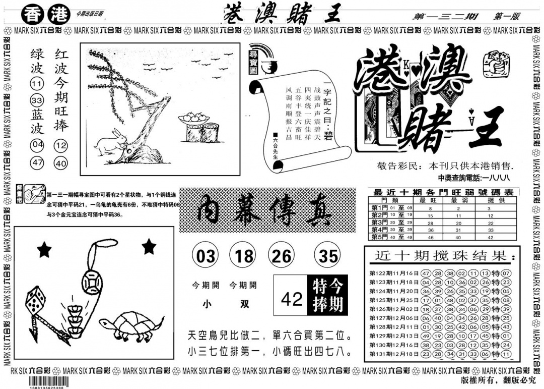 六合彩132期另版港澳赌王A(黑白)