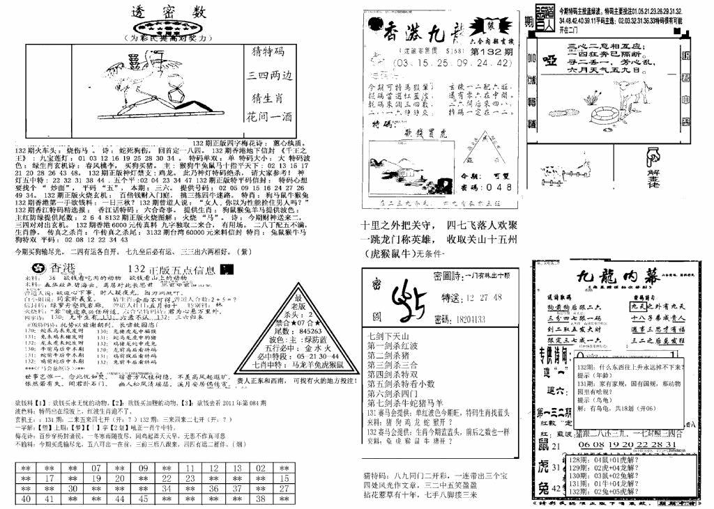 六合彩132期另新透密数B(新)(黑白)