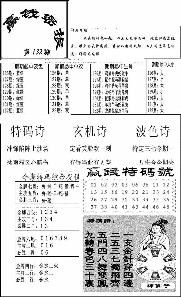六合彩132期赢钱密报(新图)(黑白)