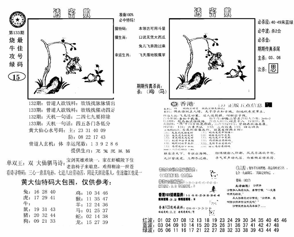 六合彩133期诸葛透密数(新图)(黑白)